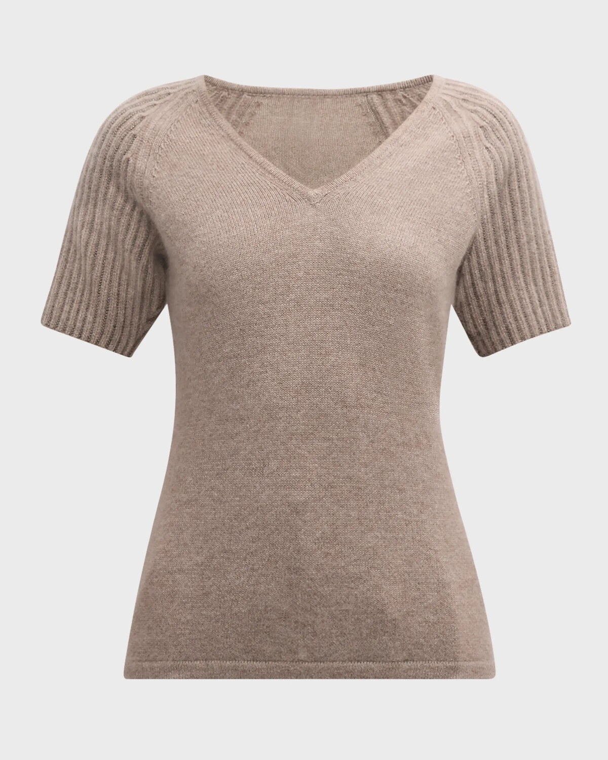 

Кашемировый свитер с V-образным вырезом и рукавами-цепочками Neiman Marcus Cashmere Collection, цвет Cafe Gunmetal
