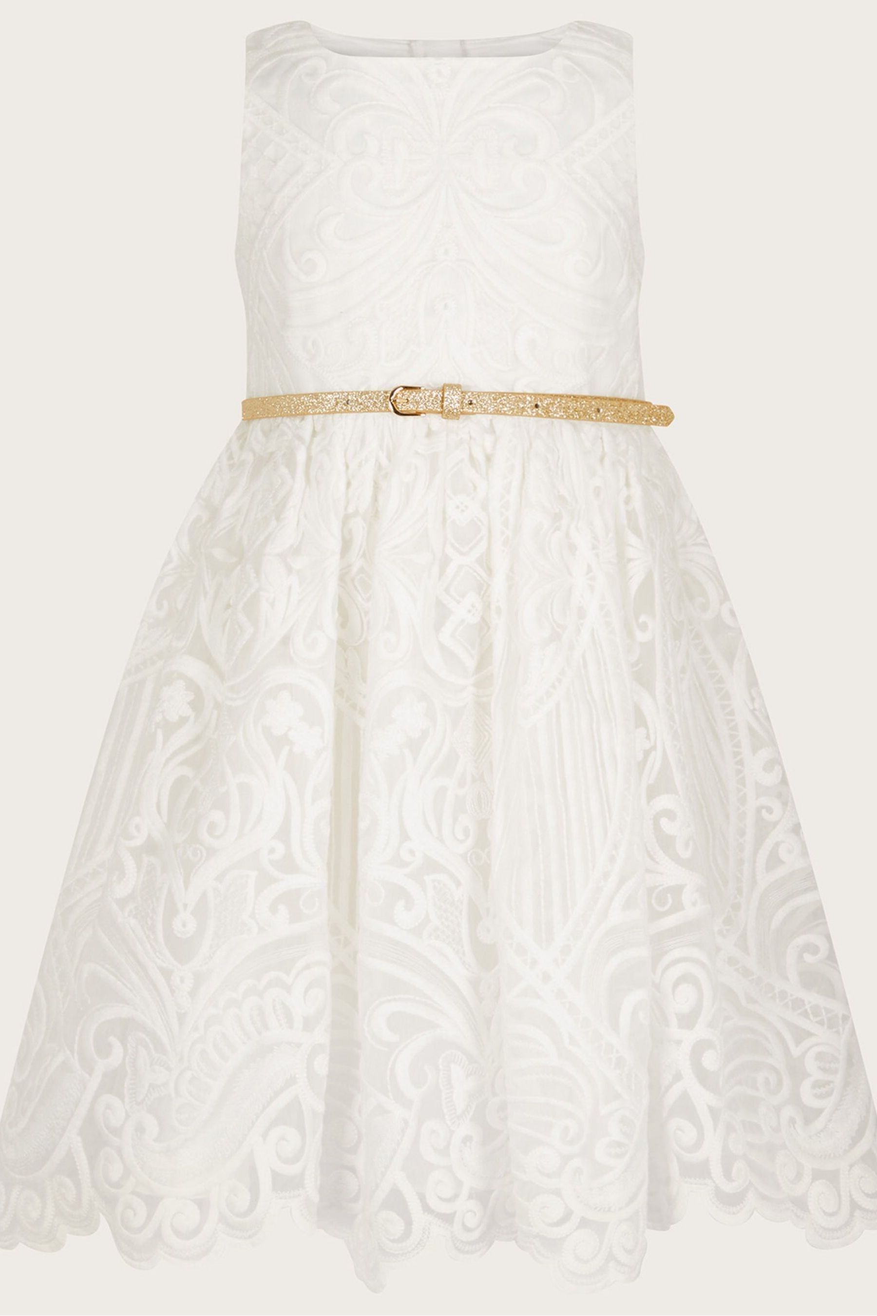 Alea бело-золотое кружевное платье Monsoon, белый цена и фото
