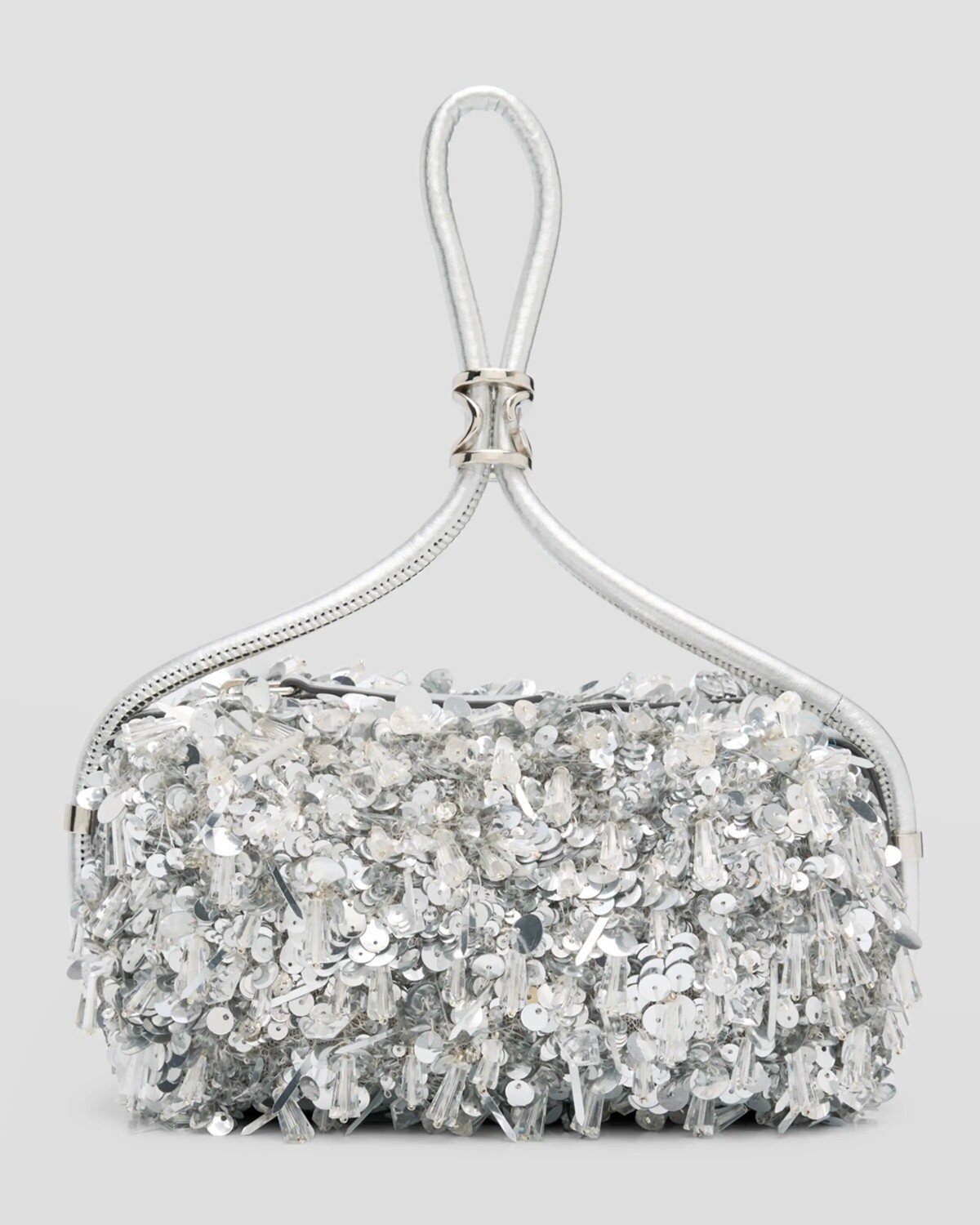 

Сумка с металлической пайеткой и верхней ручкой Oscar de la Renta, цвет Silver