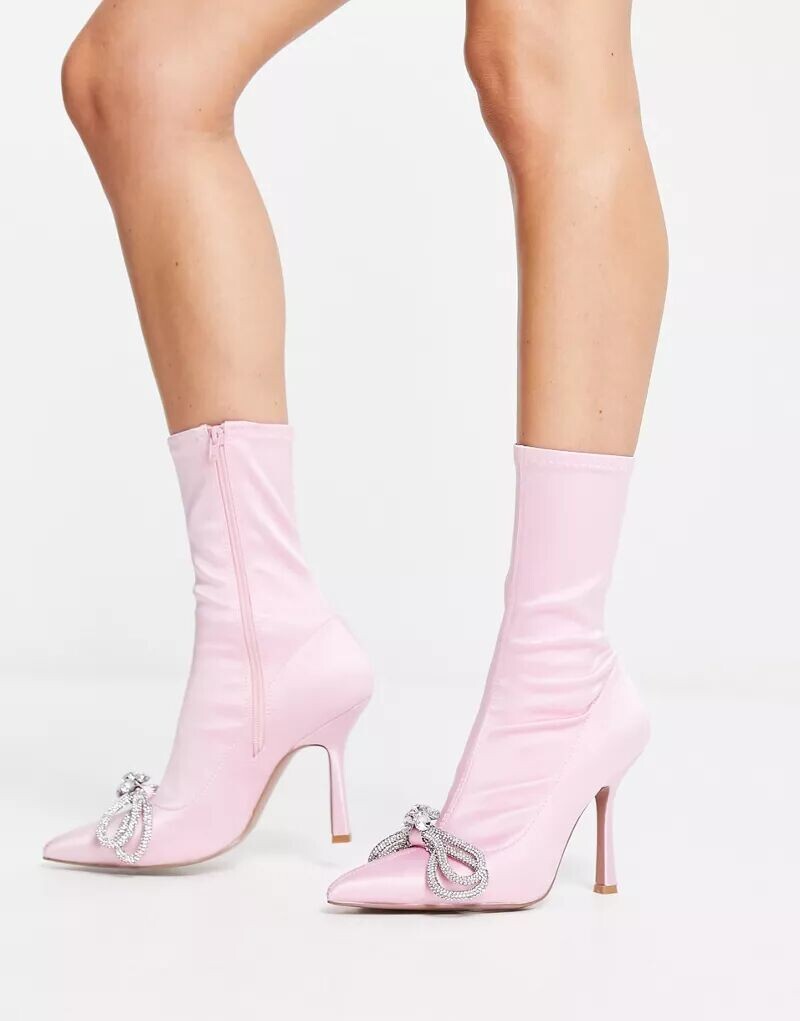 

Розовые ботинки-носки на каблуке с бантом ASOS Empress