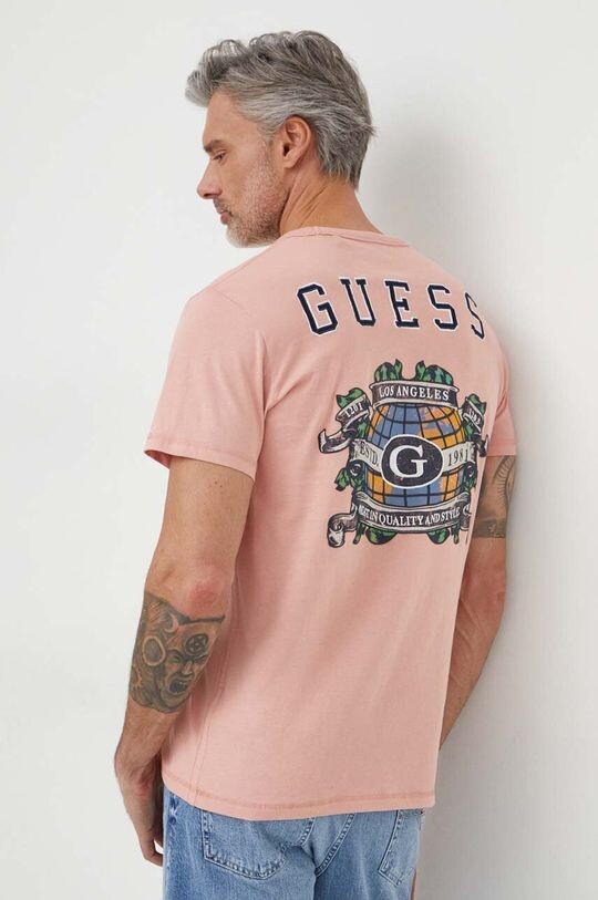 

Хлопковая футболка Guess, розовый