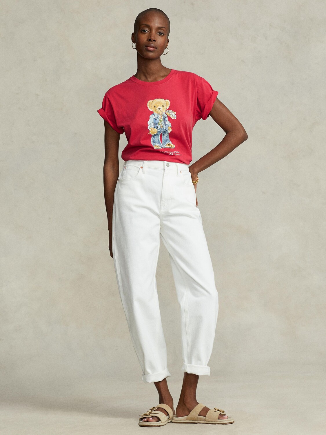 

Хлопковая футболка с рисунком медведя Polo Ralph Lauren, цвет Sunrise Red