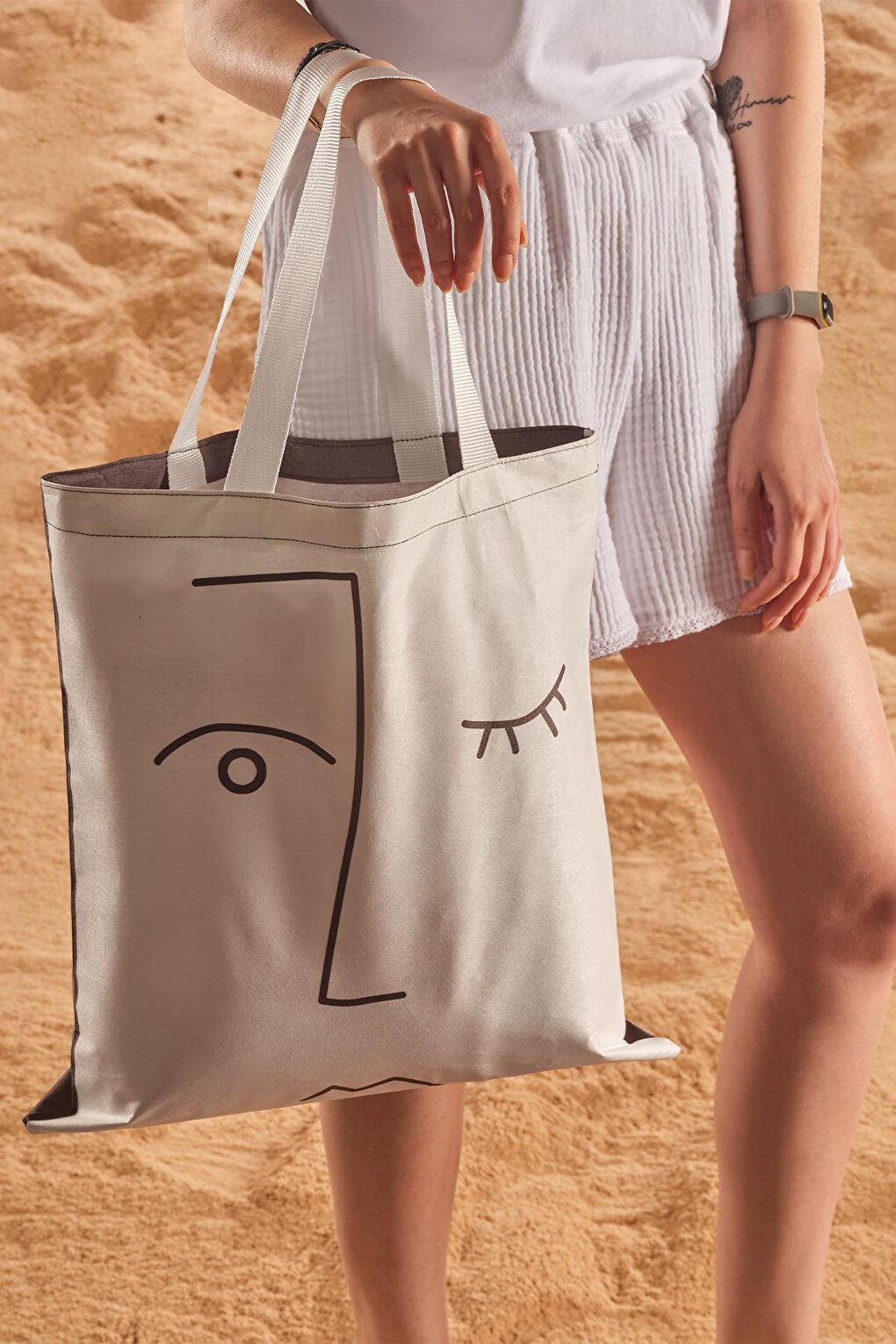 Пляжная сумка с принтом Faces Zeynep Tekstil, бежевый