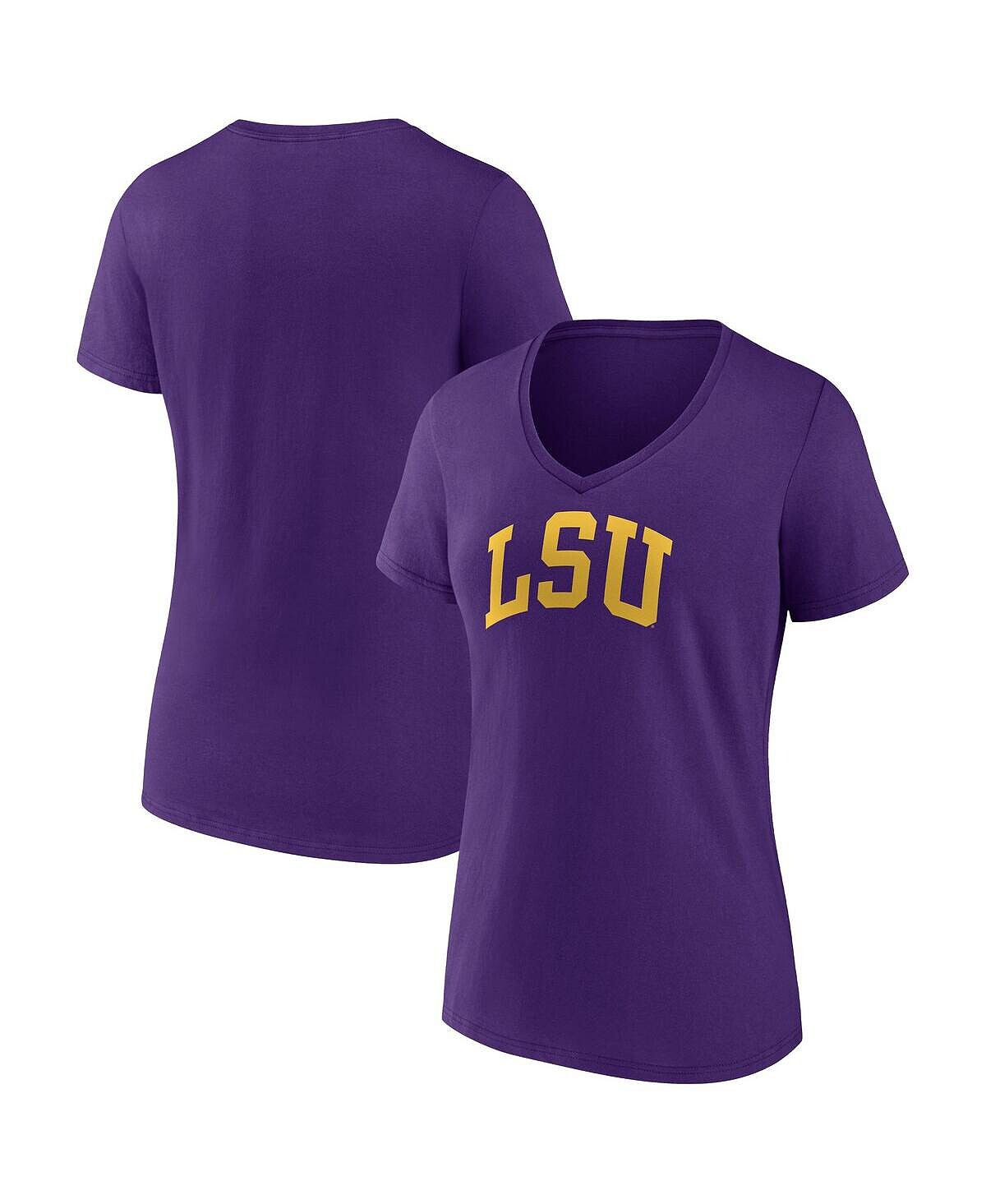 

Женская фиолетовая футболка LSU Tigers Basic Arch с v-образным вырезом с логотипом Fanatics