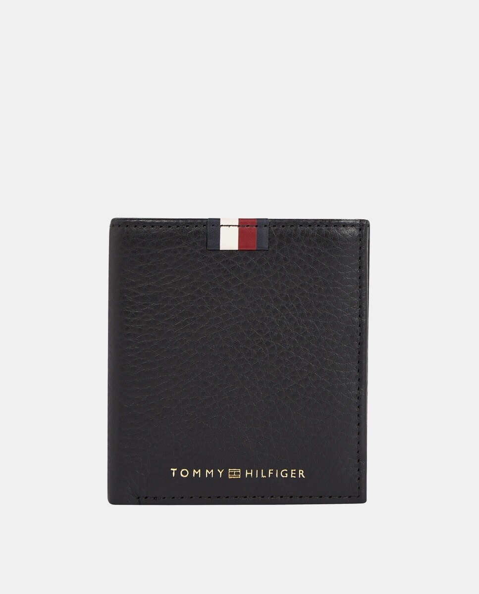 

Черный кожаный кошелек с визитницей, кошельком и портмоне Tommy Hilfiger, черный