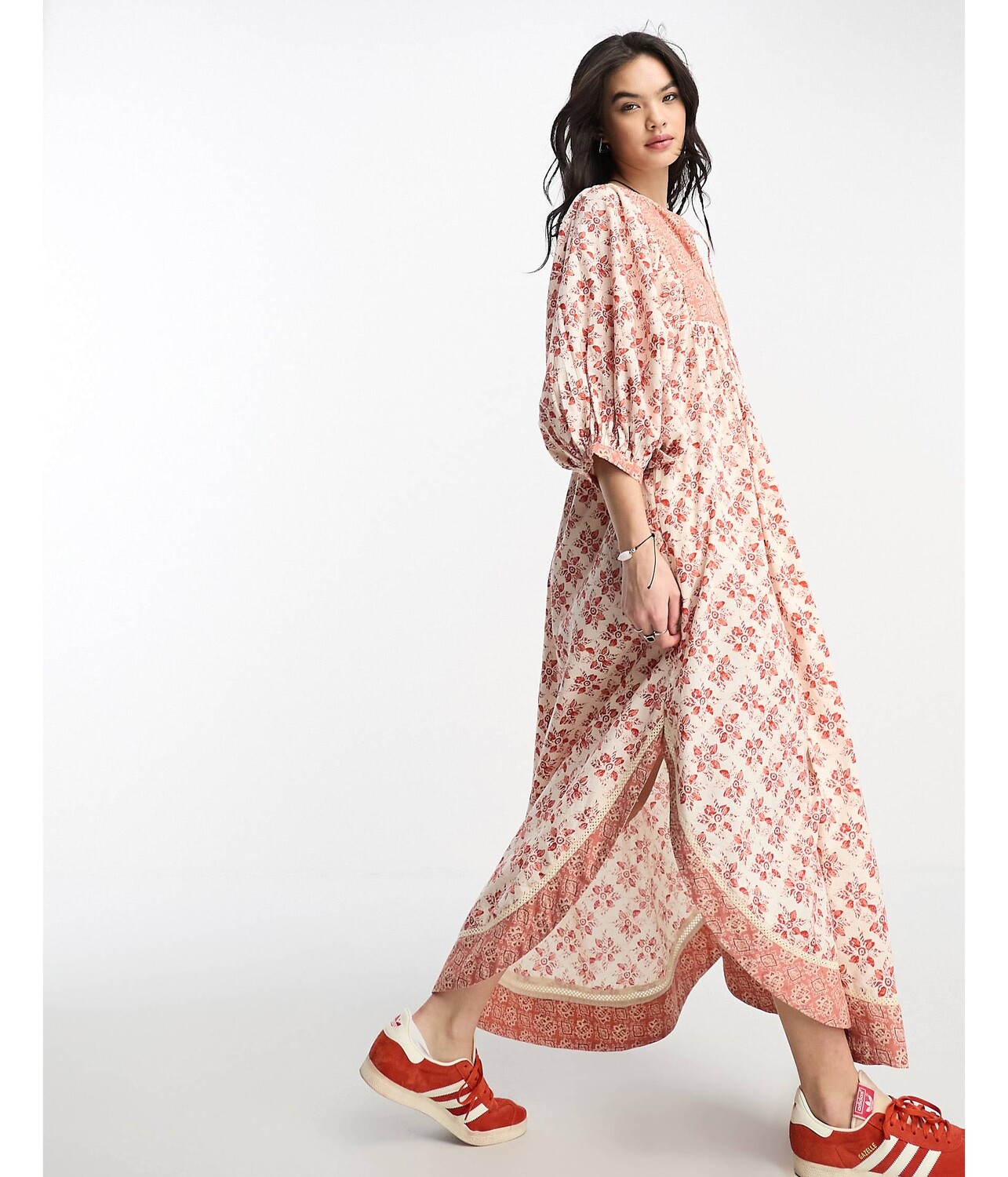 

Разноцветное платье макси с принтом и принтом на воротнике Free People