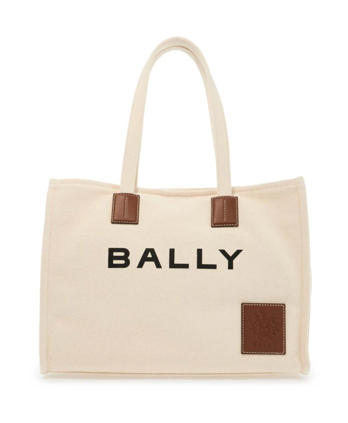 

Холщовая большая сумка с нашивками логотипами Bally, бежевый