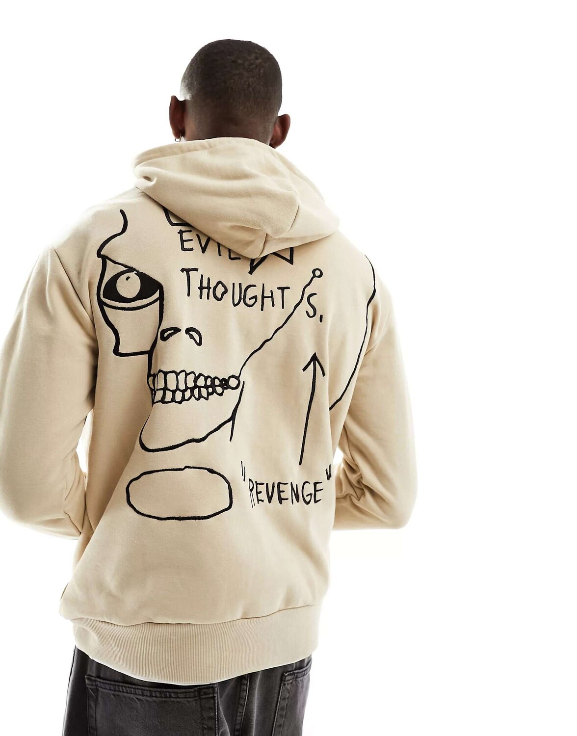 

Бежевая толстовка с принтом на спине Bershka Basquiat, Бежевый