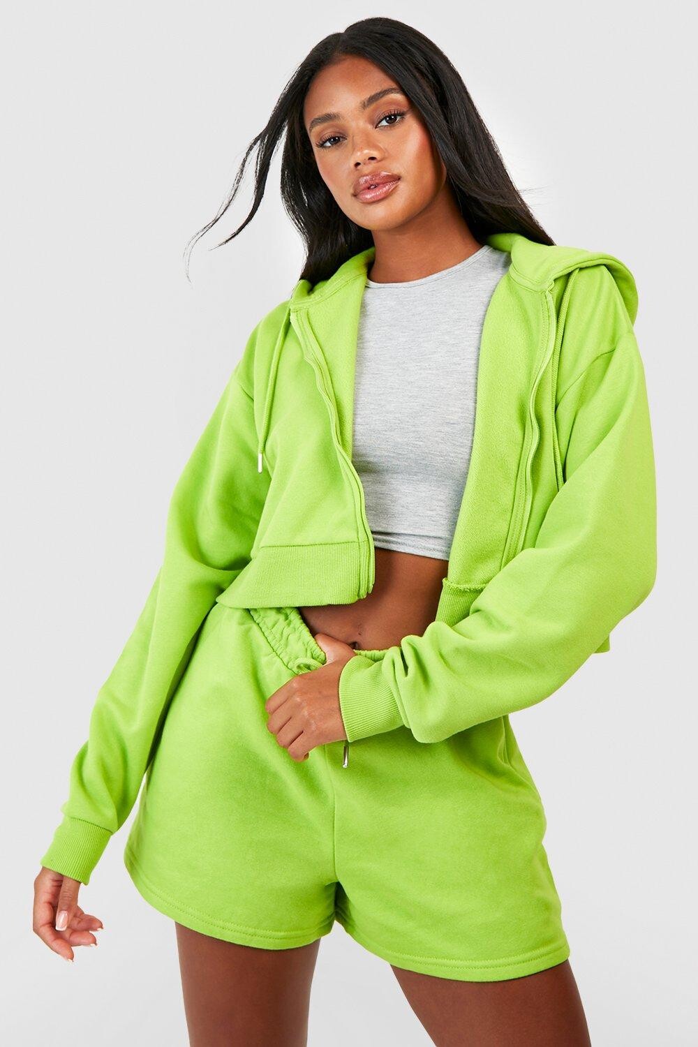 

Короткий спортивный костюм на молнии с хлопком Boohoo, лаймовый