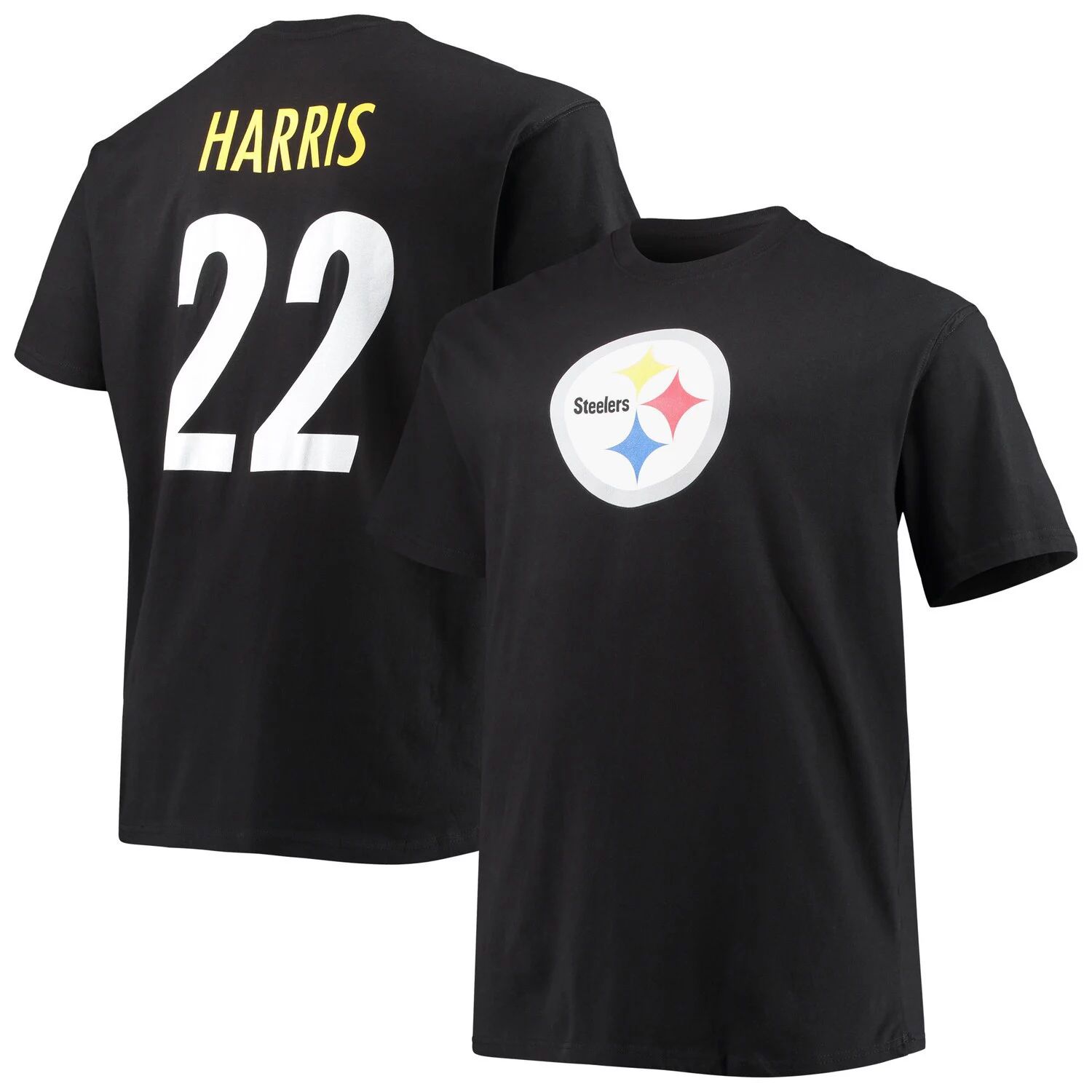 Мужская черная фирменная футболка Najee Harris Pittsburgh Steelers Big & Tall с именем и номером игрока Fanatics мужская футболка najee harris black pittsburgh steelers с именем и номером игрока футболка tri blend majestic