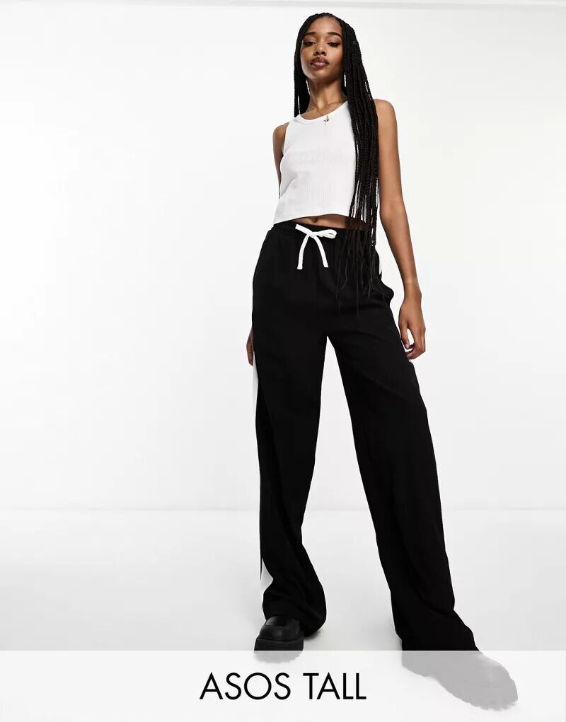 

Черные брюки без застежки с контрастной вставкой ASOS Tall