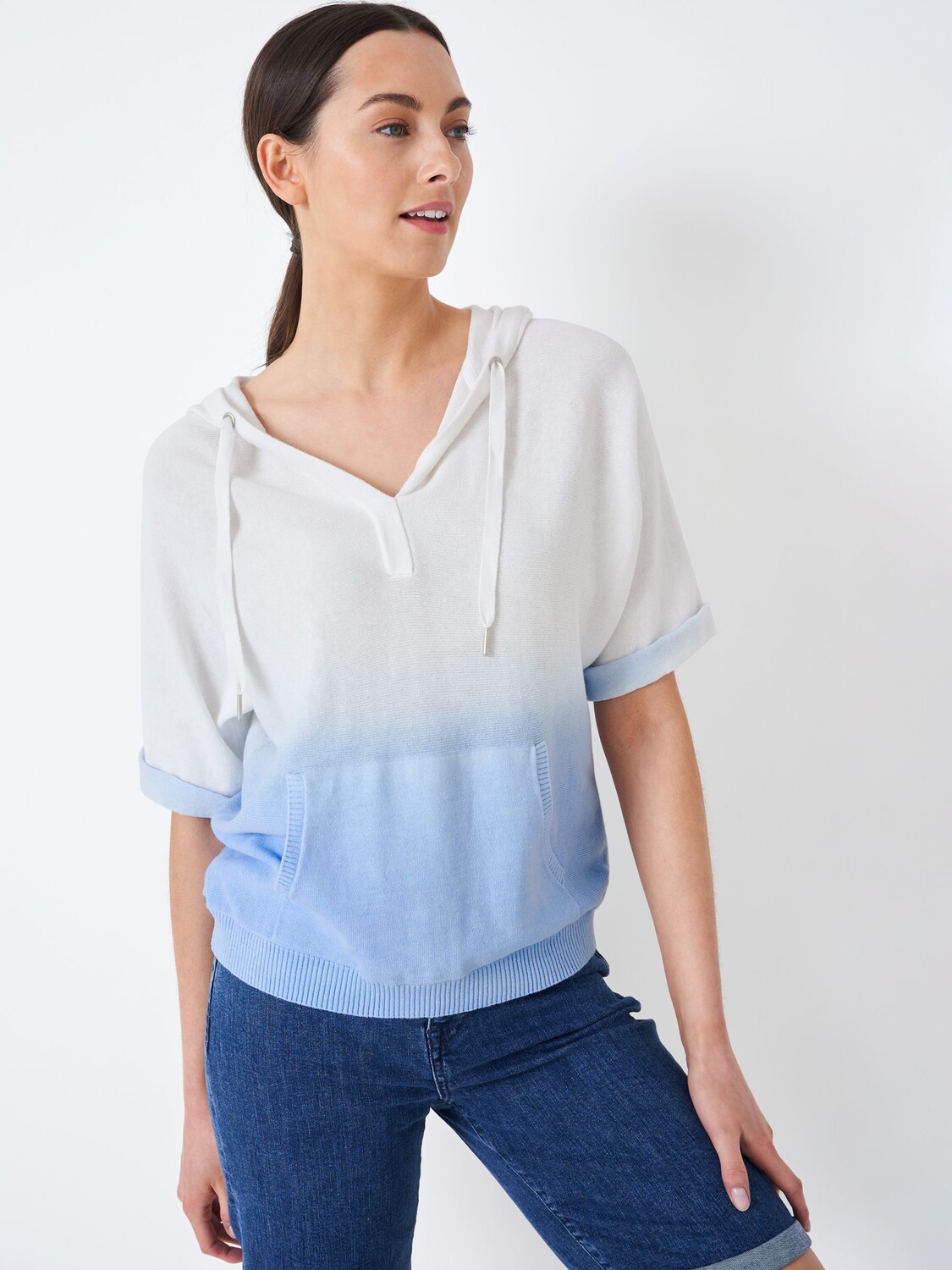

Толстовка из мягкого хлопка с капюшоном Crew Clothing Dip Dye, белый/синий