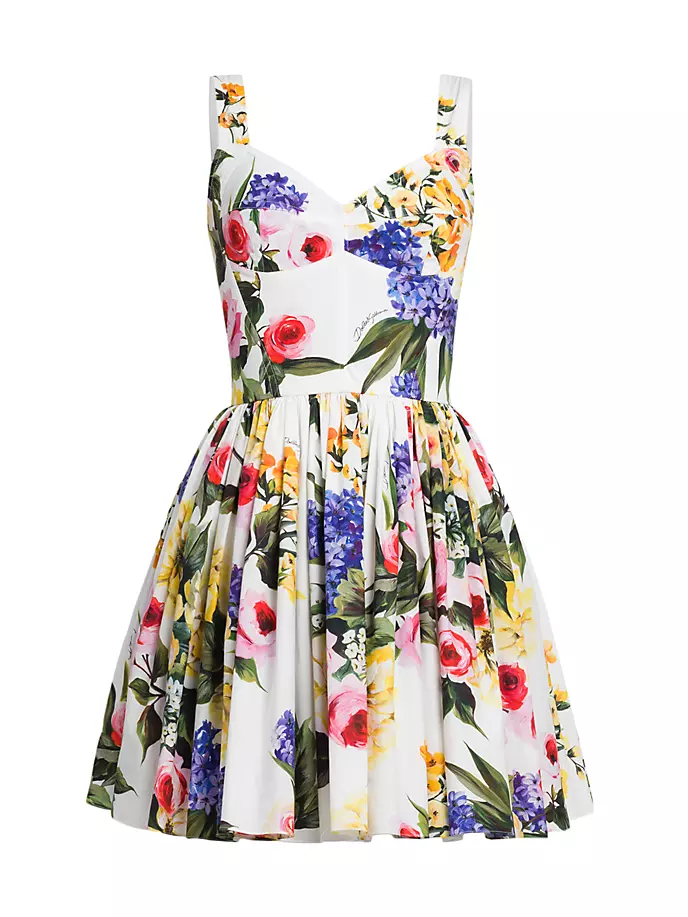 Мини-платье-бюстье из поплина с цветочным принтом Dolce&Gabbana, цвет giardino bianco