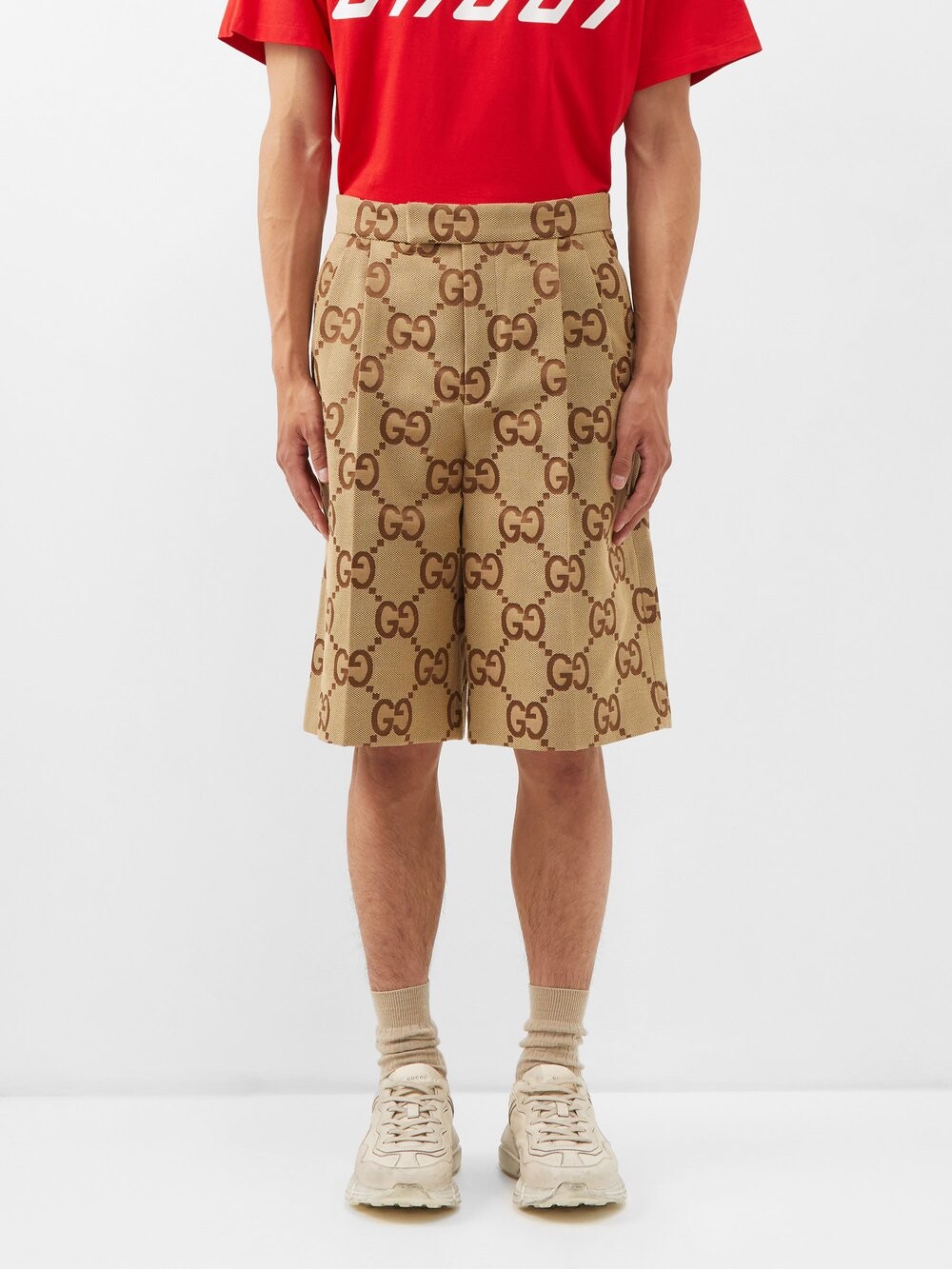 

Шорты из хлопковой ткани с жаккардовым узором gg Gucci, бежевый