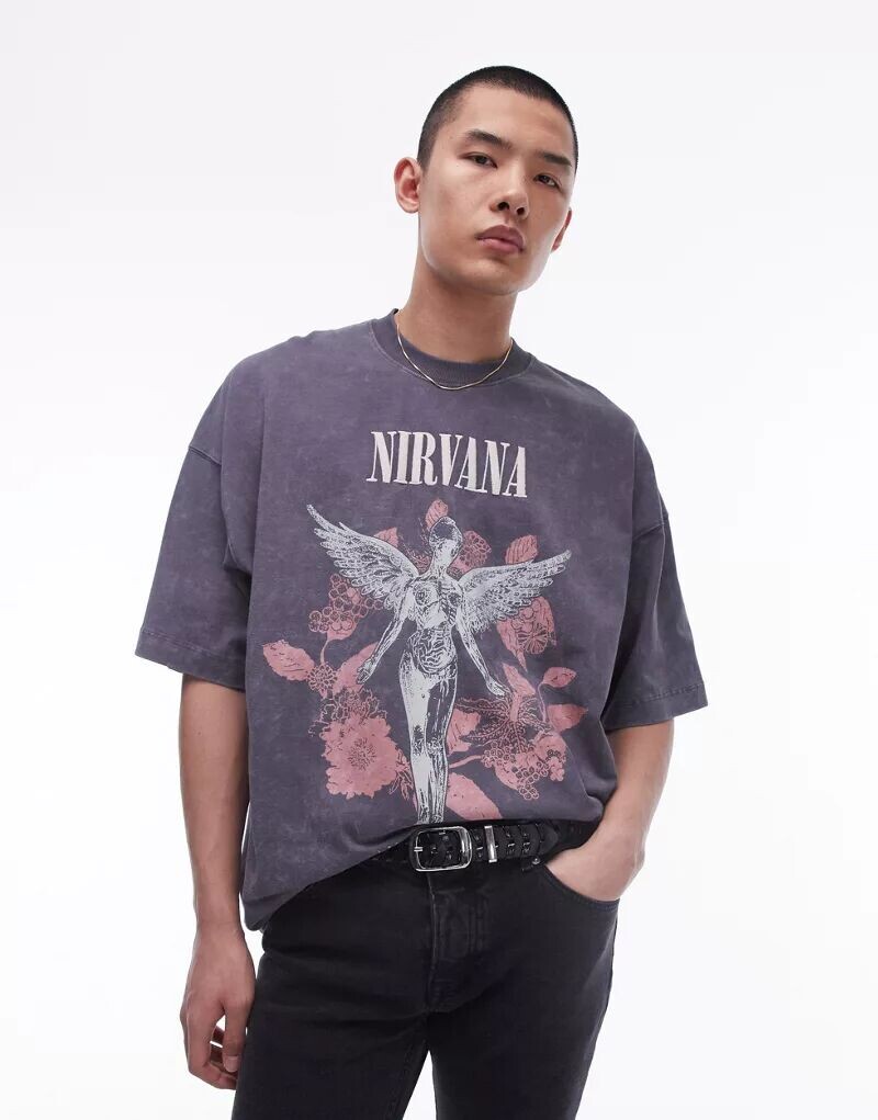 

Черная футболка оверсайз Topman с принтом ангелов Nirvana