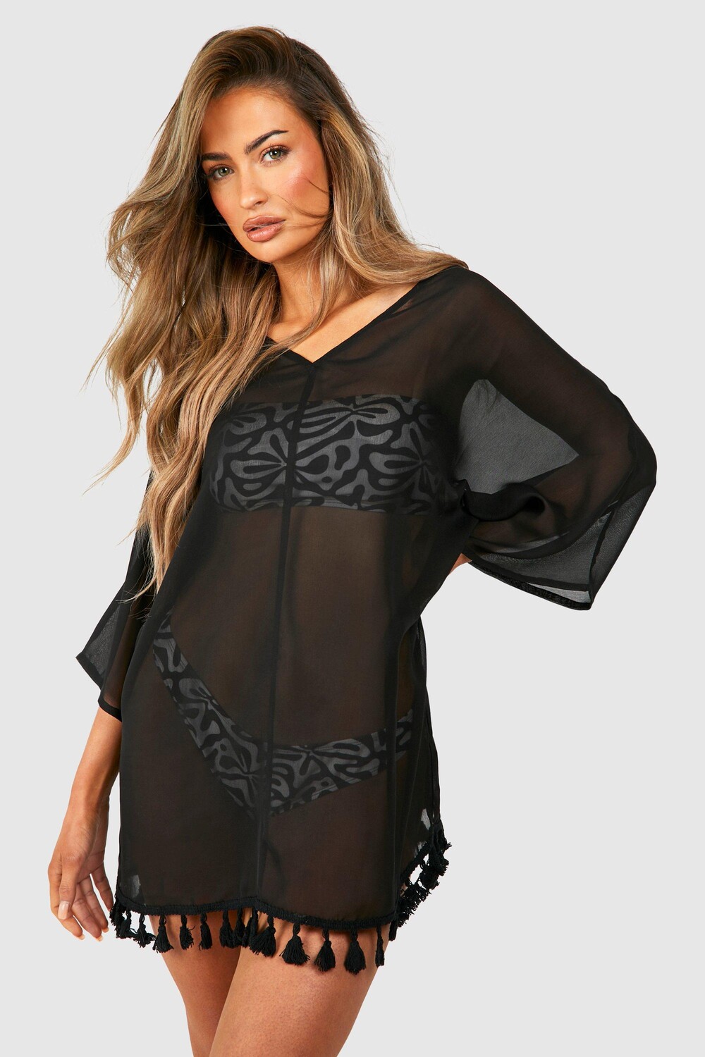 

Пляжное платье с кисточками и подолом boohoo, черный