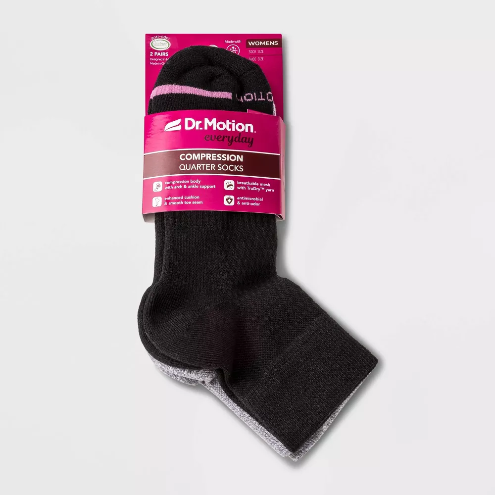 

Dr. Motion женские носки TruDry средней компрессии из хлопка, 2 пары, цвет Black/Heather Gray