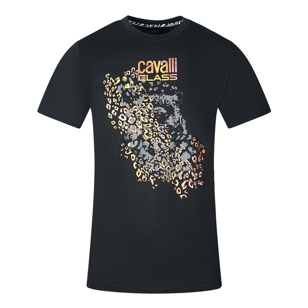цена Черная футболка с леопардовым принтом и силуэтом Cavalli Class, черный