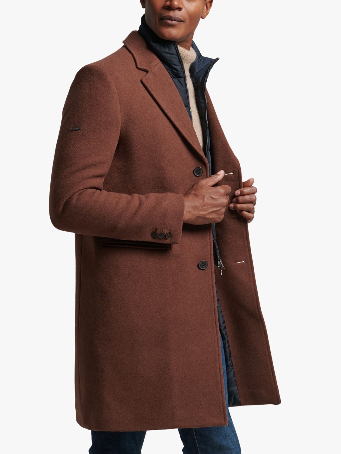 

Шерстяное городское пальто со съемной подкладкой Superdry, цвет Fudge