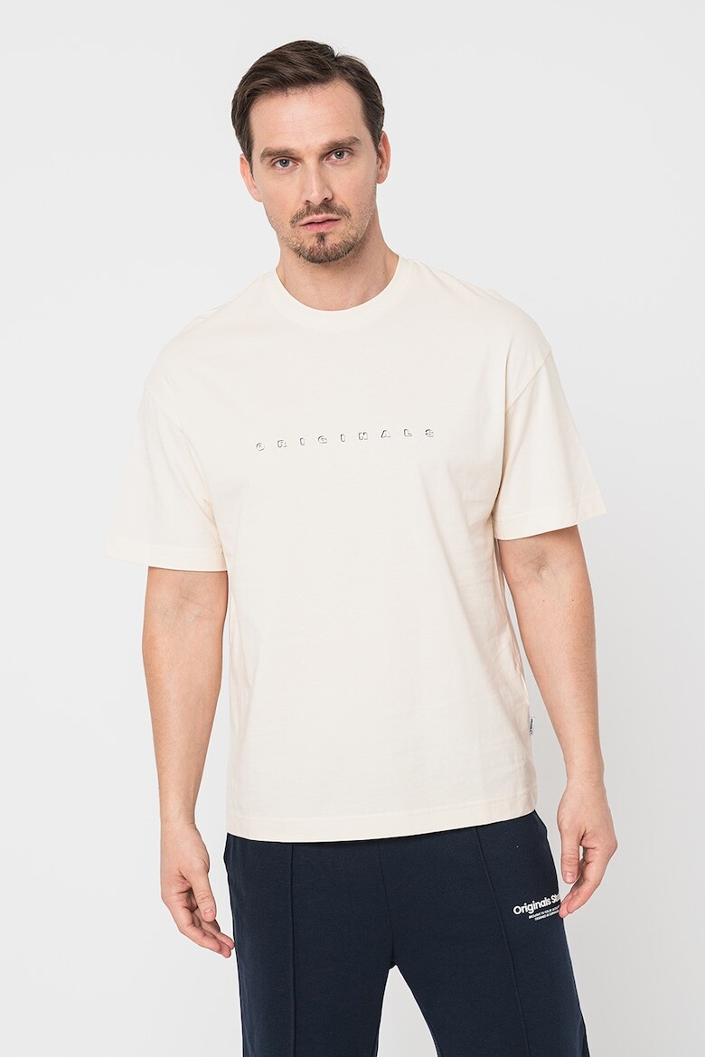 

Футболка с овальным вырезом и надписью Jack & Jones, бежевый