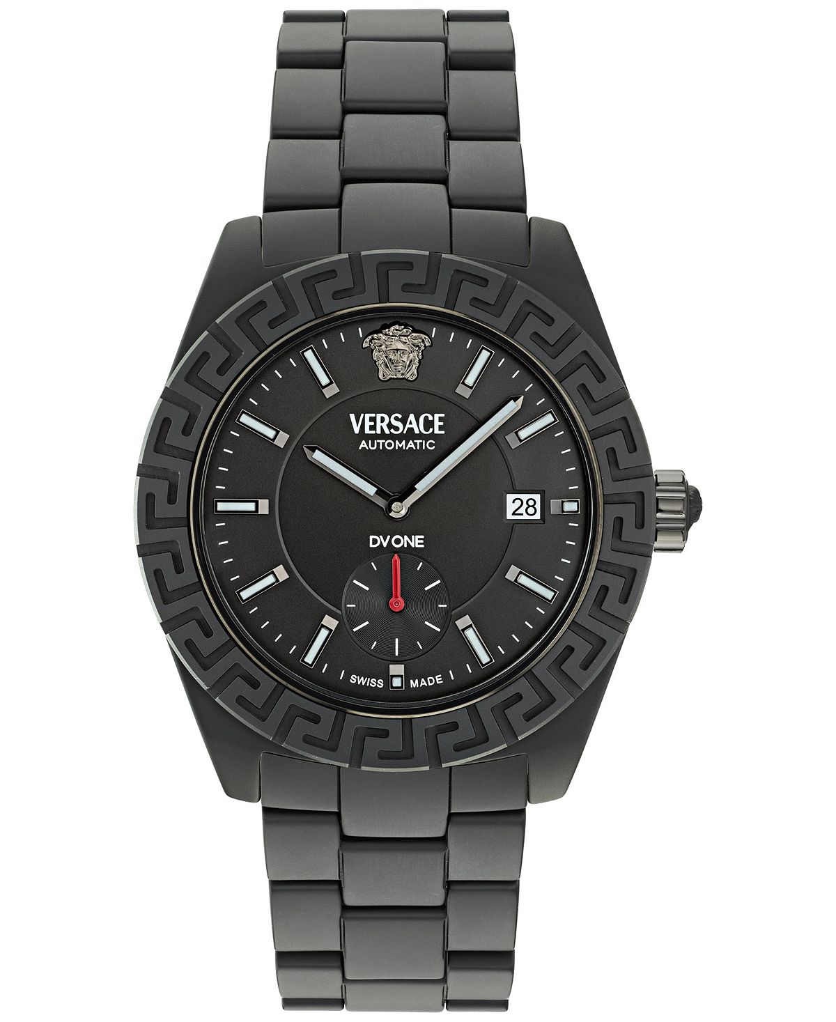 цена Мужские швейцарские автоматические часы с матовым черным керамическим браслетом, 43 мм Versace