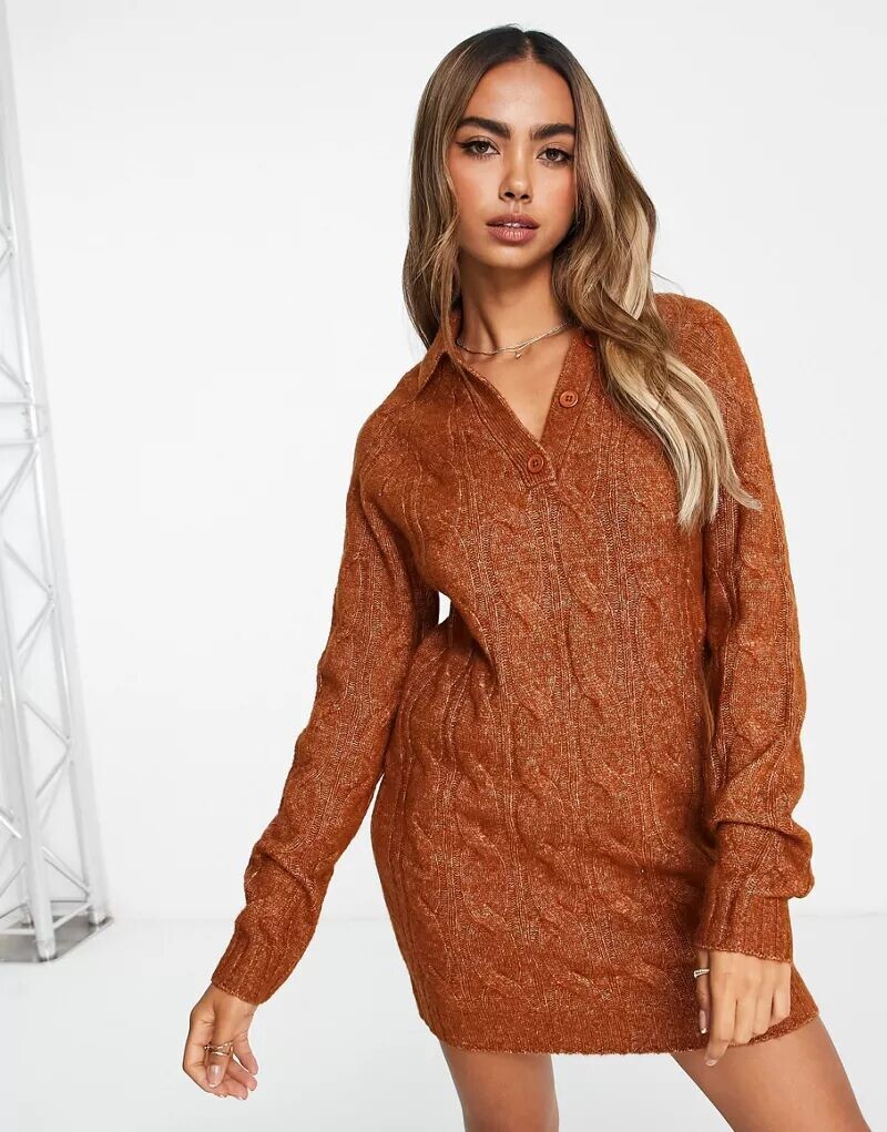 

Оранжевое короткое трикотажное платье с открытым воротником ASOS