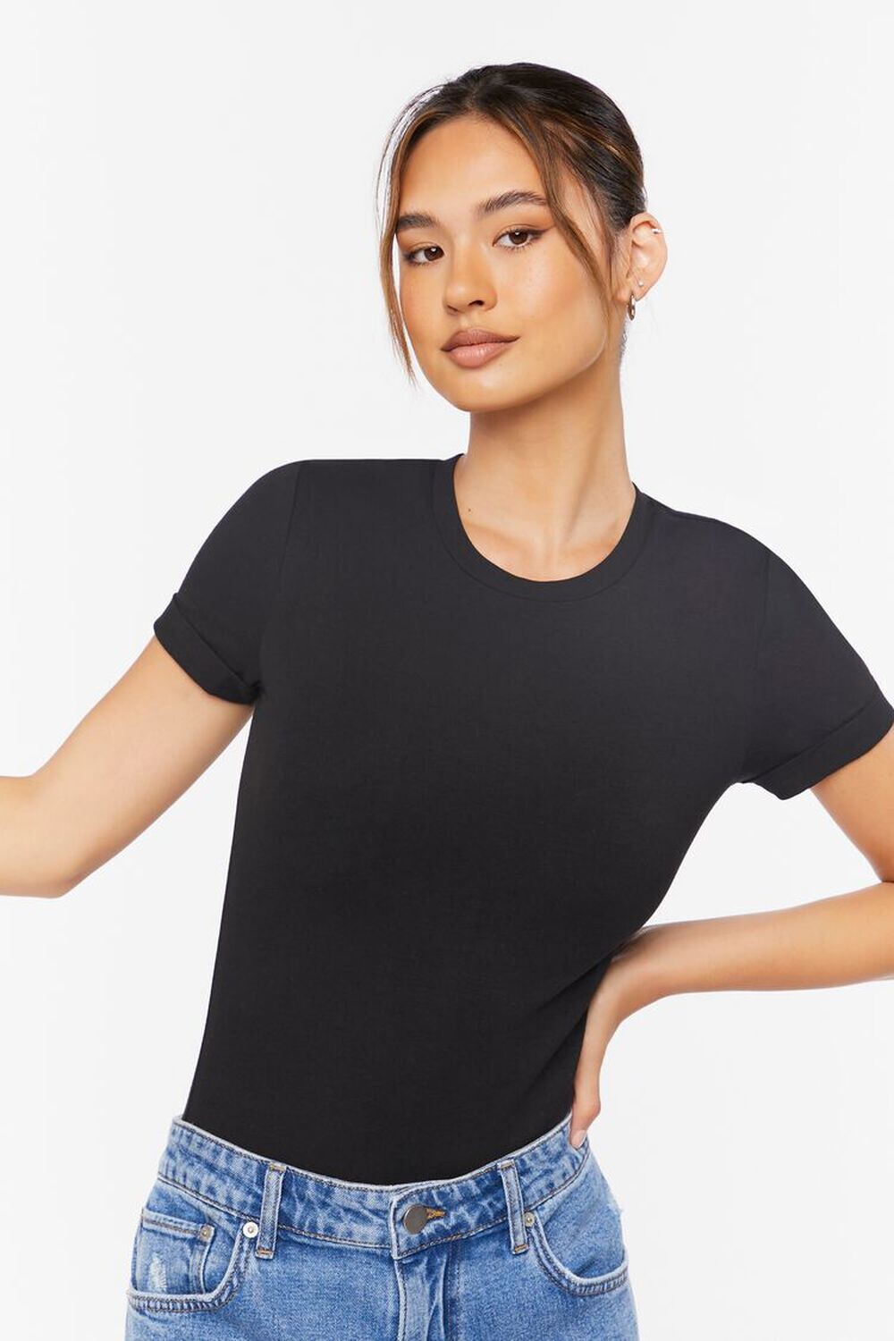

Боди-футболка из хлопковой смеси Forever 21, черный