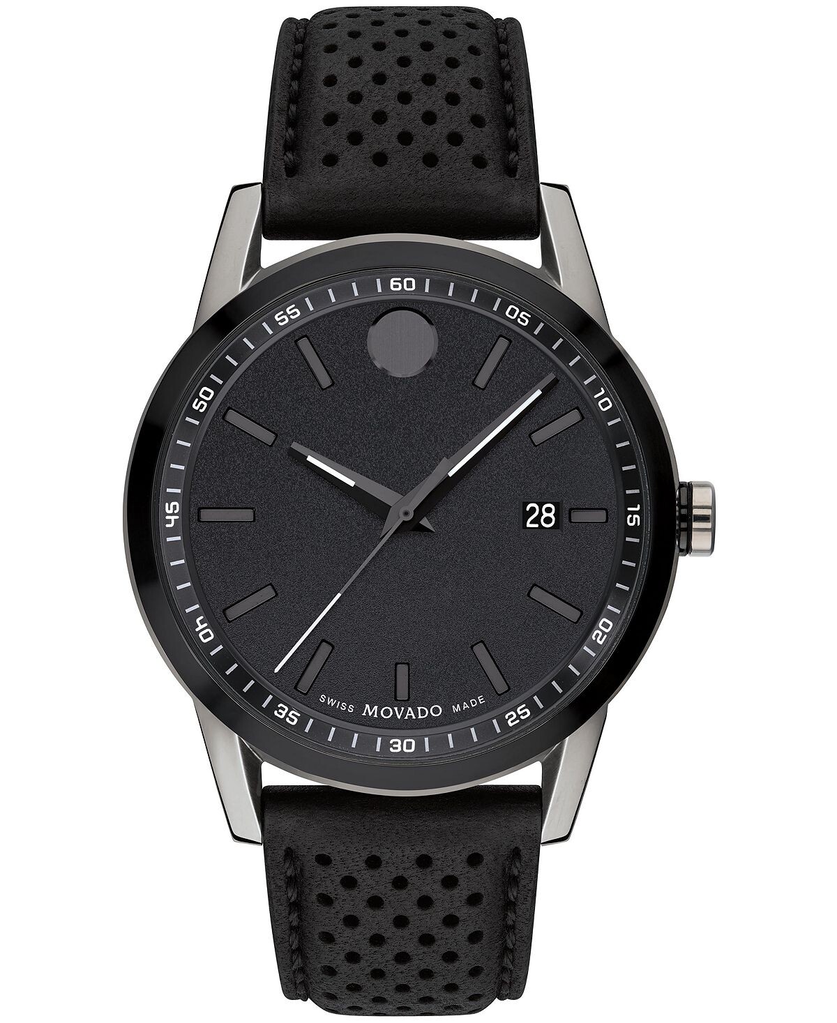 

Мужские часы Swiss Museum Sport с черным кожаным ремешком, 42 мм Movado