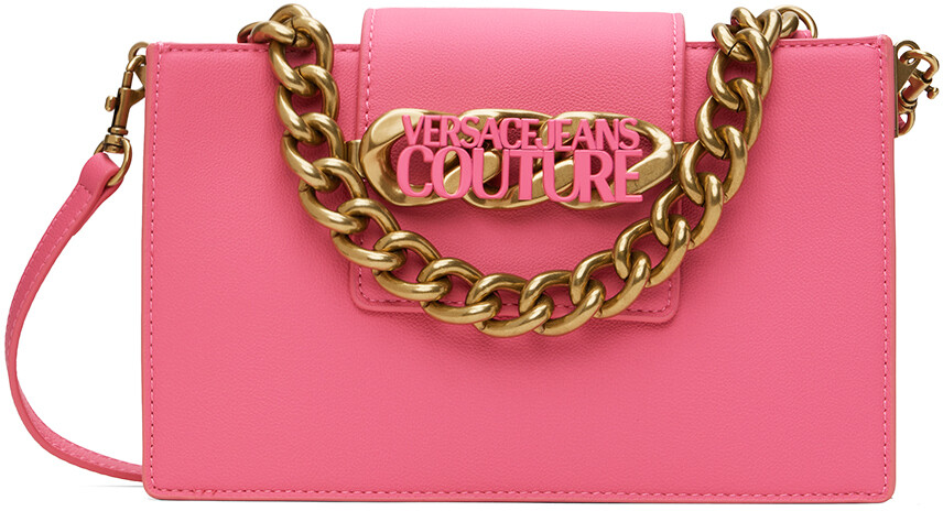 

Розовая сумка с цепочкой и логотипом Versace Jeans Couture