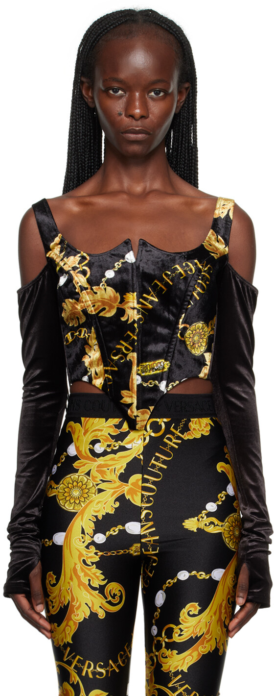 

Черная блузка с цепочкой от кутюр Versace Jeans Couture