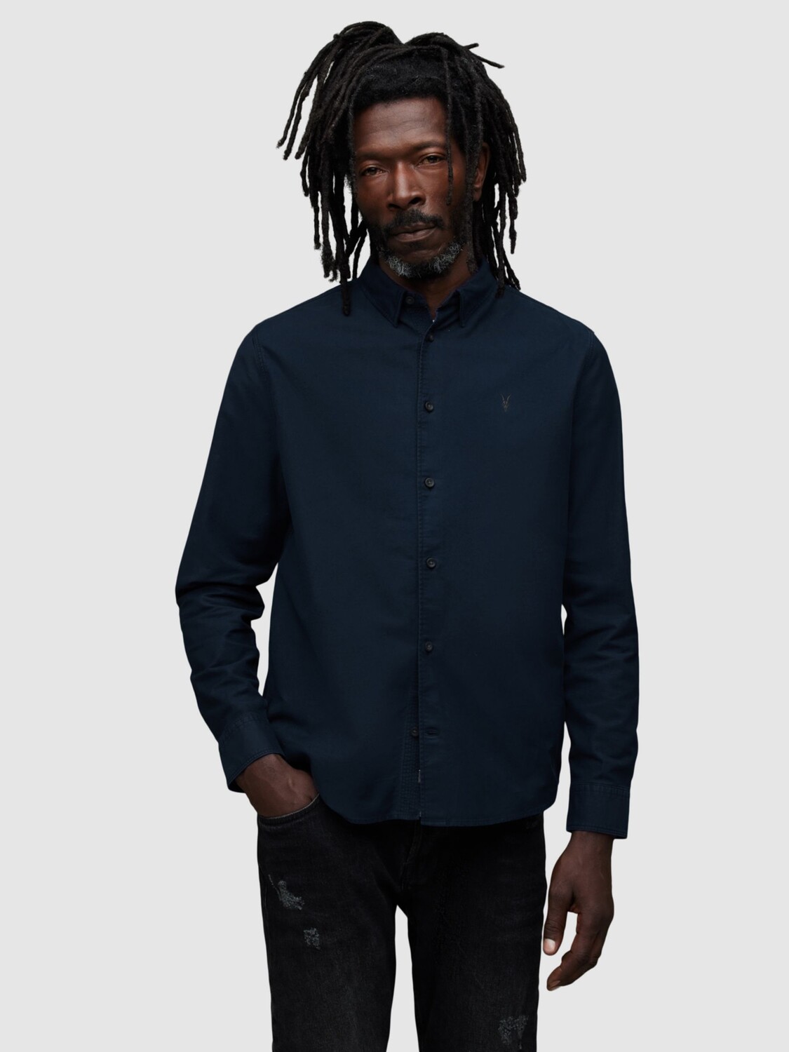

Хлопковая рубашка AllSaints Hawthorne, темно-синяя
