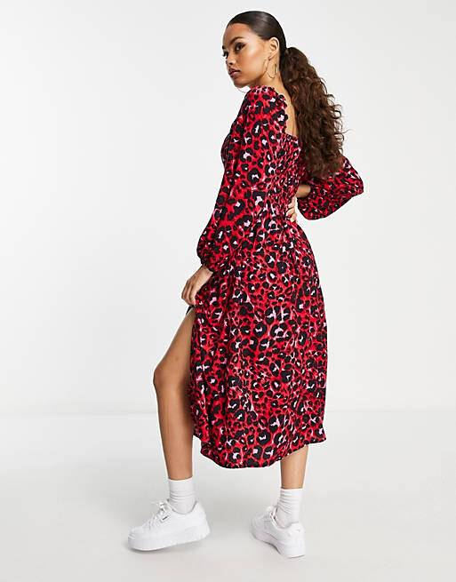 

Красное платье миди с завязкой спереди Miss Selfridge Petite Milkmaid, Красный