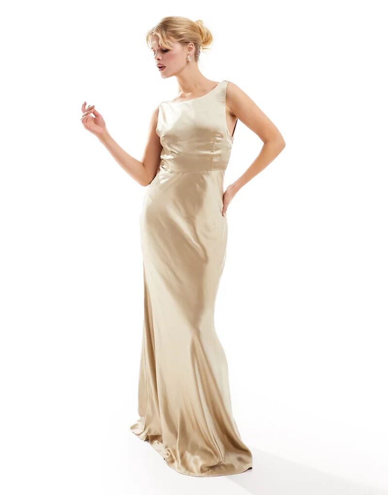 цена Атласное платье макси с капюшоном и воротником-стойкой Six Stories Bridesmaids цвета шампанского