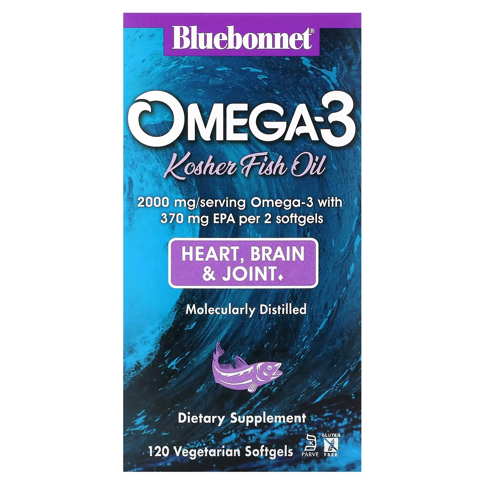 Рыбий жир с омега-3 Bluebonnet Nutrition 2000 мг, 120 вегетарианских мягких таблеток кошерный рыбий жир с омега 3 120 капсул bluebonnet nutrition