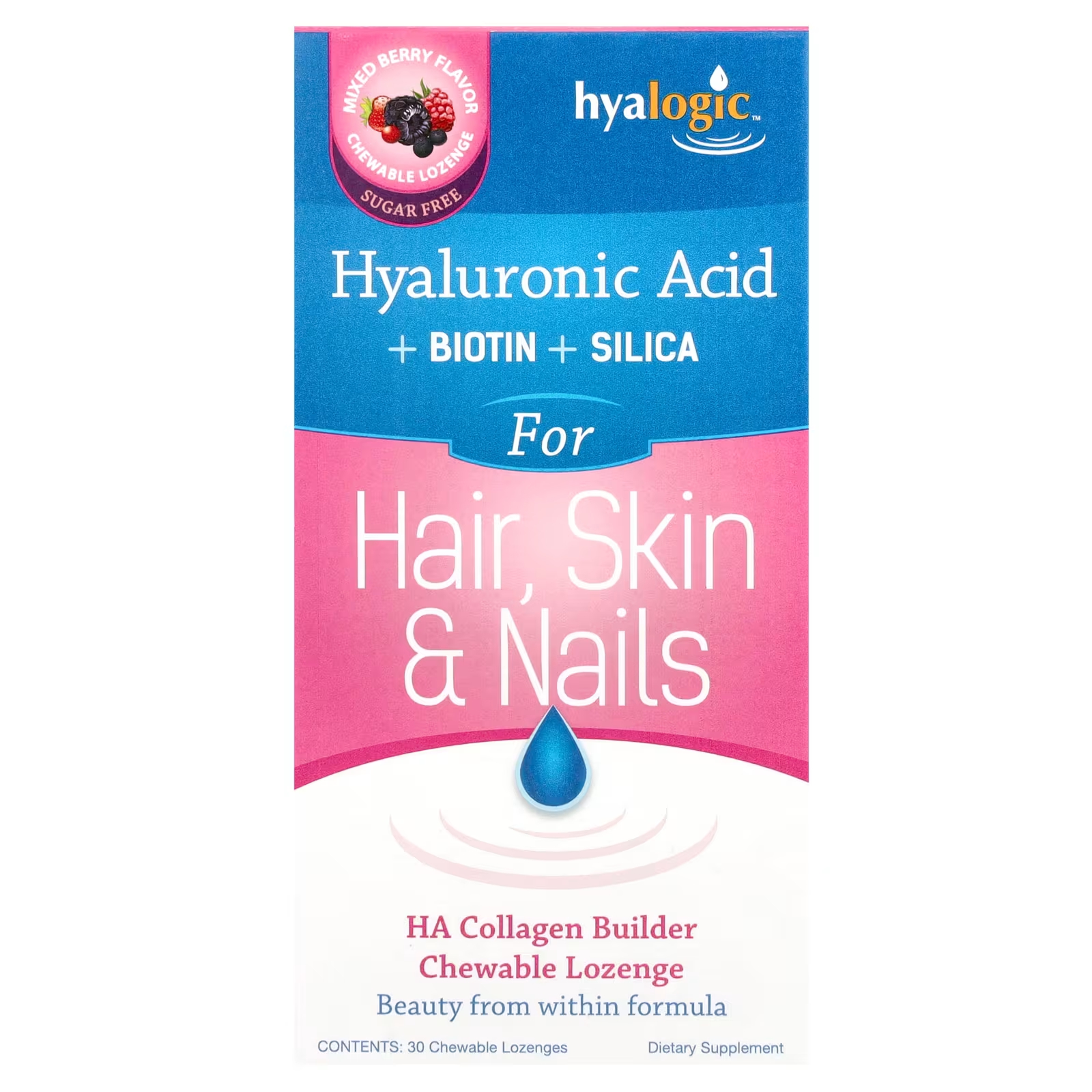 цена Пищевая добавка Hyalogic LLC HA Collagen Builder Hyaluronic Acid + Biotin + Silica ягодное ассорти, 30 жевательных пастилок