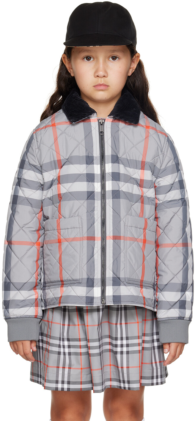 

Детская серая куртка в клетку Burberry, Серый