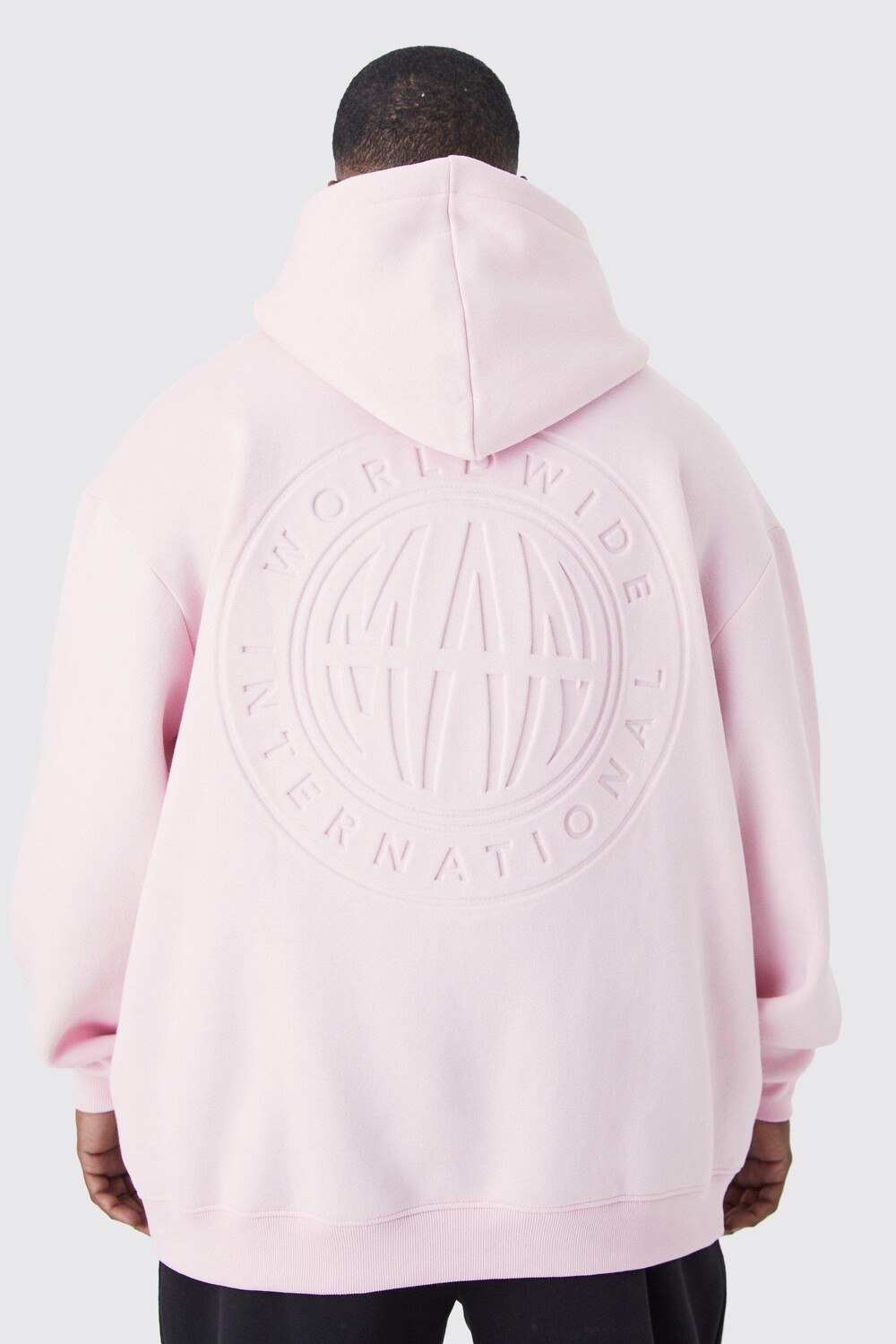 

Мужское худи plus oversized worldwide с тиснением Boohoo, розовый