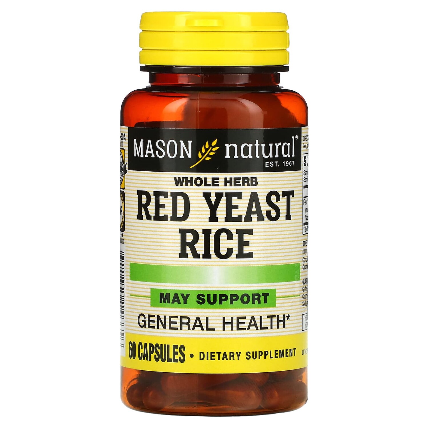 

Красный рис с дрожжами, цельные травы, 60 капсул, Mason Natural