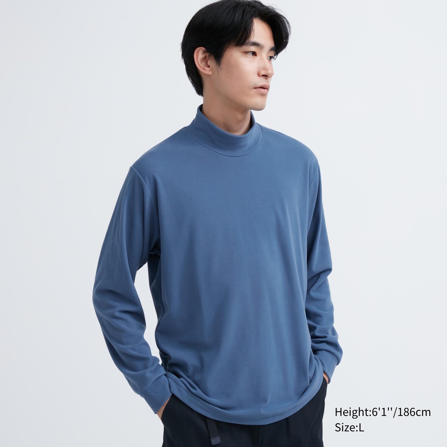 

Флисовая футболка с воротником-стойкой и длинными рукавами Uniqlo, синий
