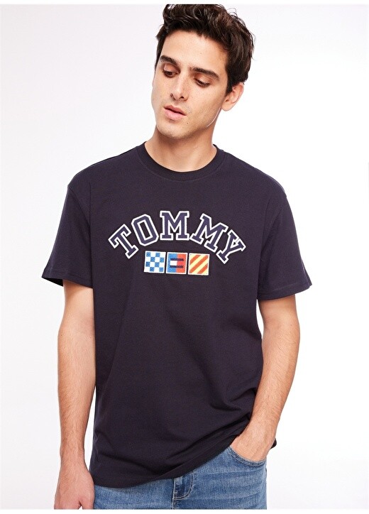 

Синяя мужская футболка с круглым вырезом и принтом Tommy Jeans, Синий