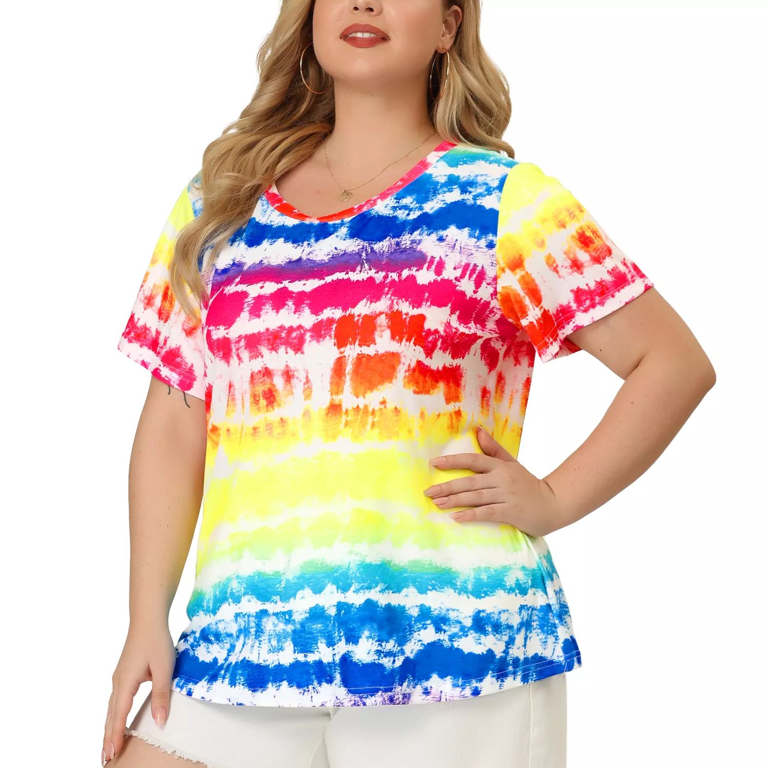 Женские футболки больших размеров с круглым вырезом, повседневные топы с разноцветными красками Agnes Orinda