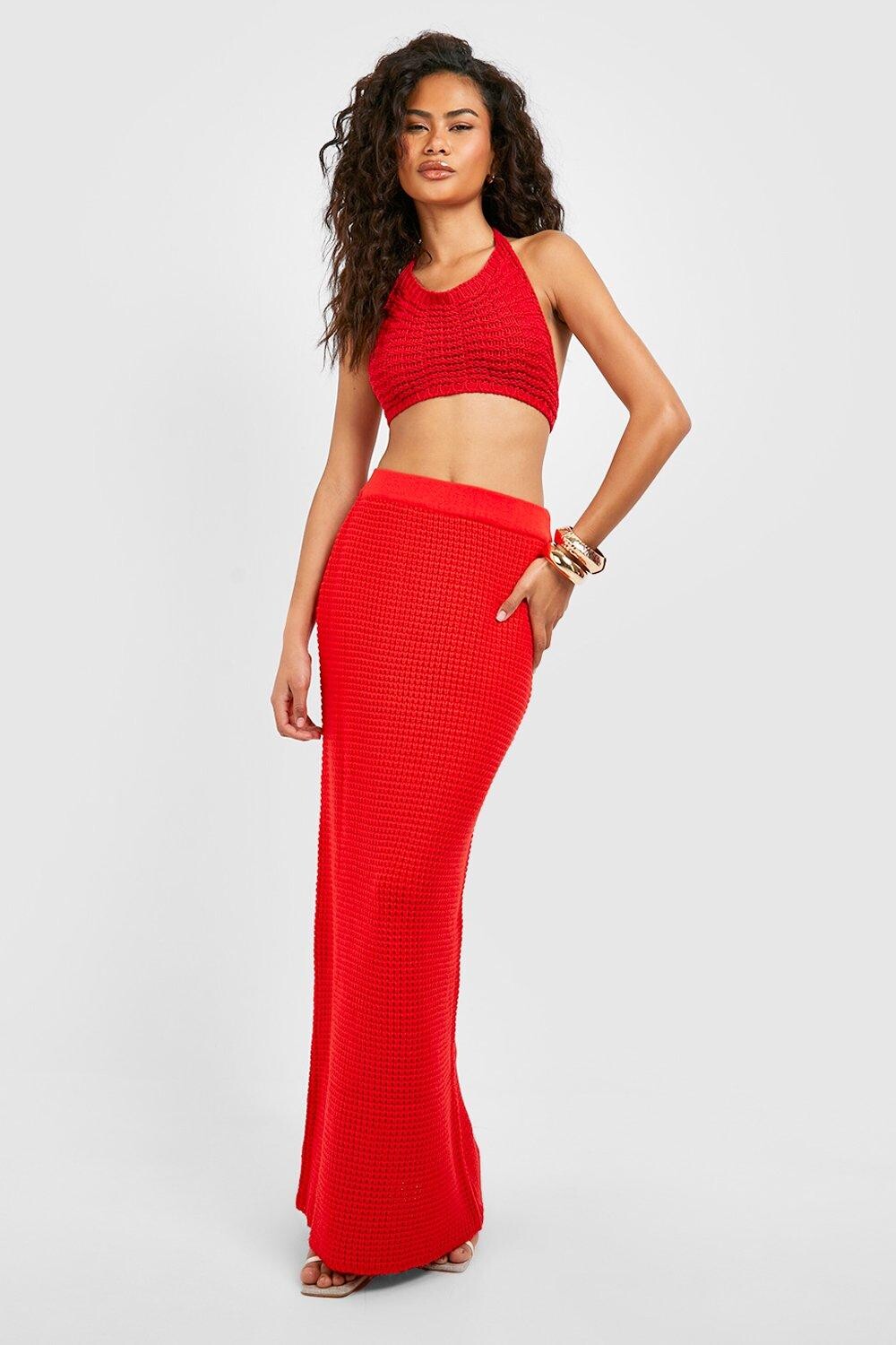 

Юбка макси крючком Boohoo, красный