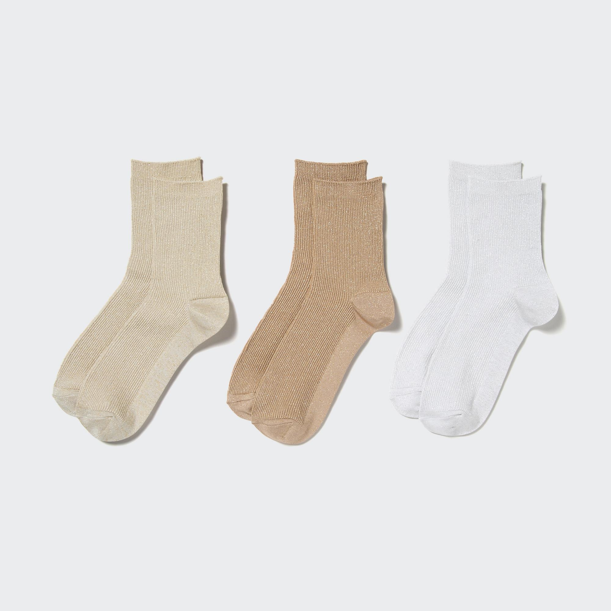 Носки с блесками (3 пары) UNIQLO, бежевый комплект подследников uniqlo invisible 3 пары бежевый