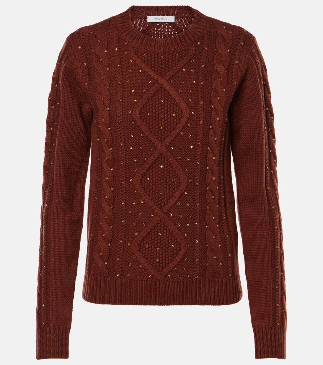

Свитер Onde из шерсти и кашемира, связанный косами Max Mara, цвет ruggine