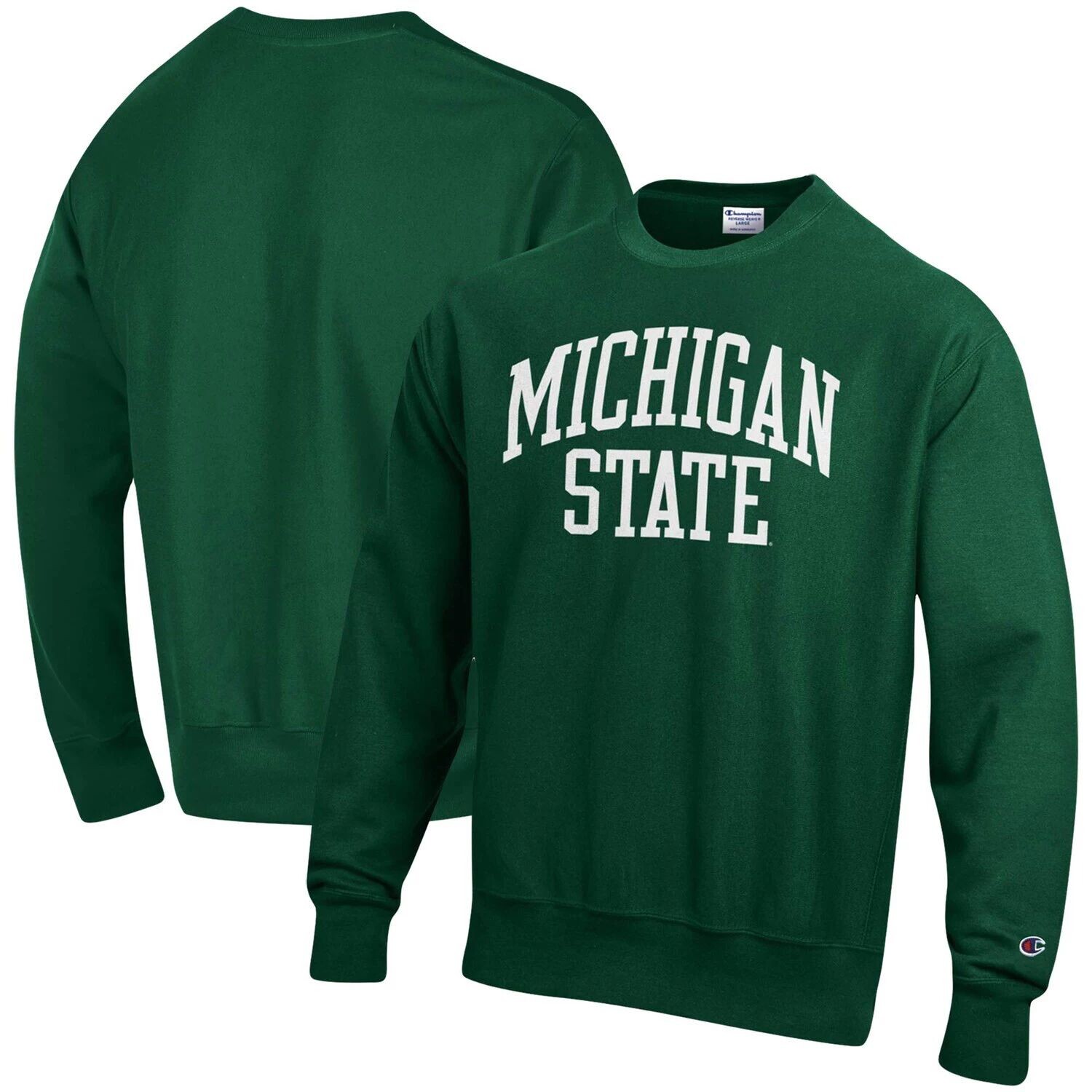 

Мужской зеленый пуловер с принтом Michigan State Spartans Arch обратного переплетения Champion
