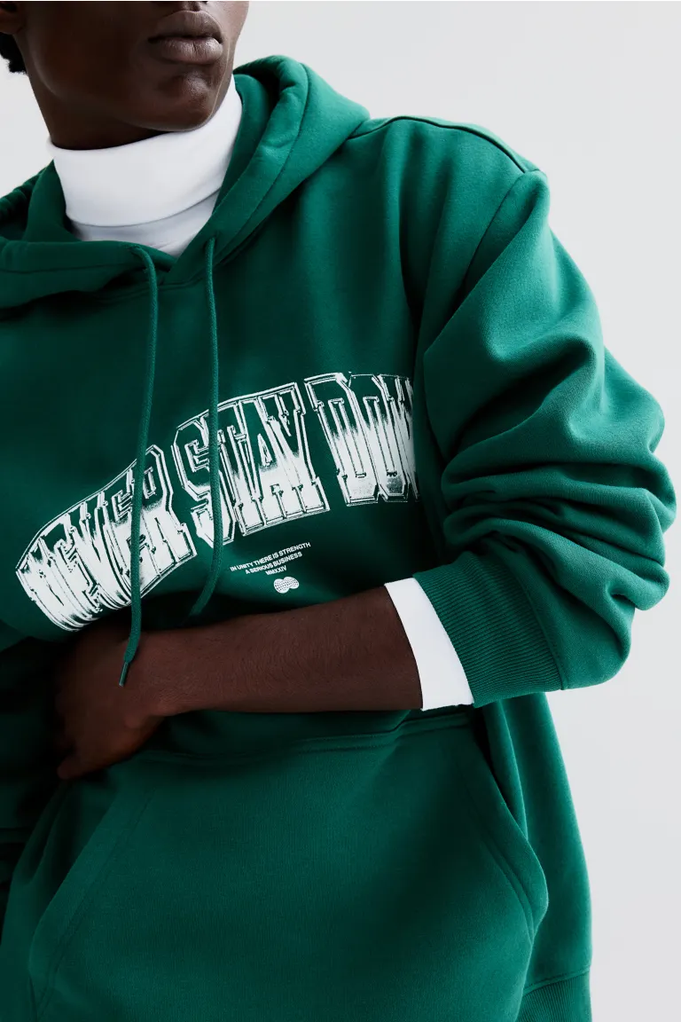 Худи оверсайз с принтом H&M, зеленый куртка худи оверсайз h