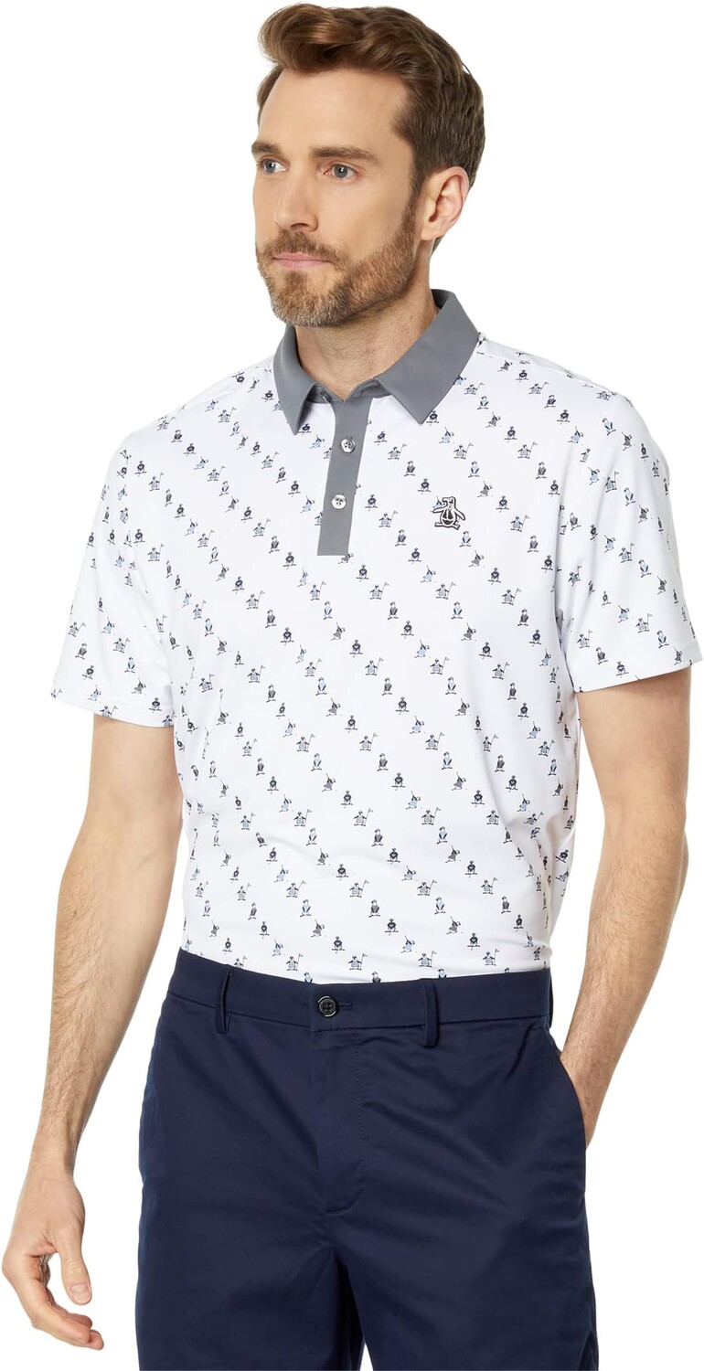 

Поло Original Penguin Golf Swinging Pete Novelty Print Polo, цвет Bright White
