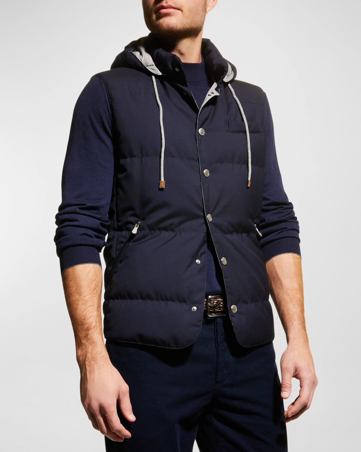 

Мужской пуховик с капюшоном Brunello Cucinelli, цвет Navy