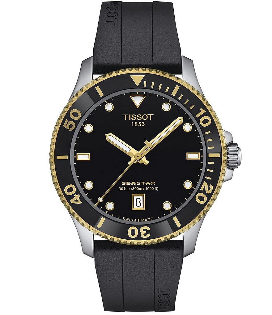 

Мужские кварцевые аналоговые часы Tissot Seastar 1000 с черным ремешком, черный