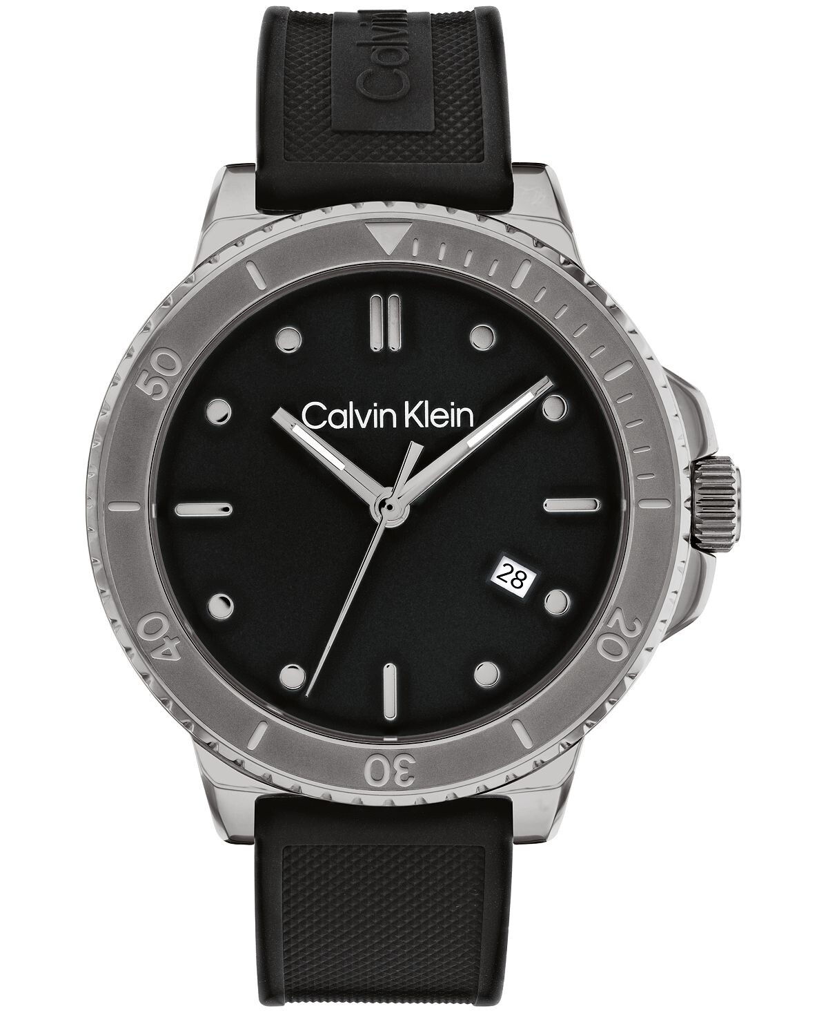 

Мужские часы с черным силиконовым ремешком 44 мм Calvin Klein